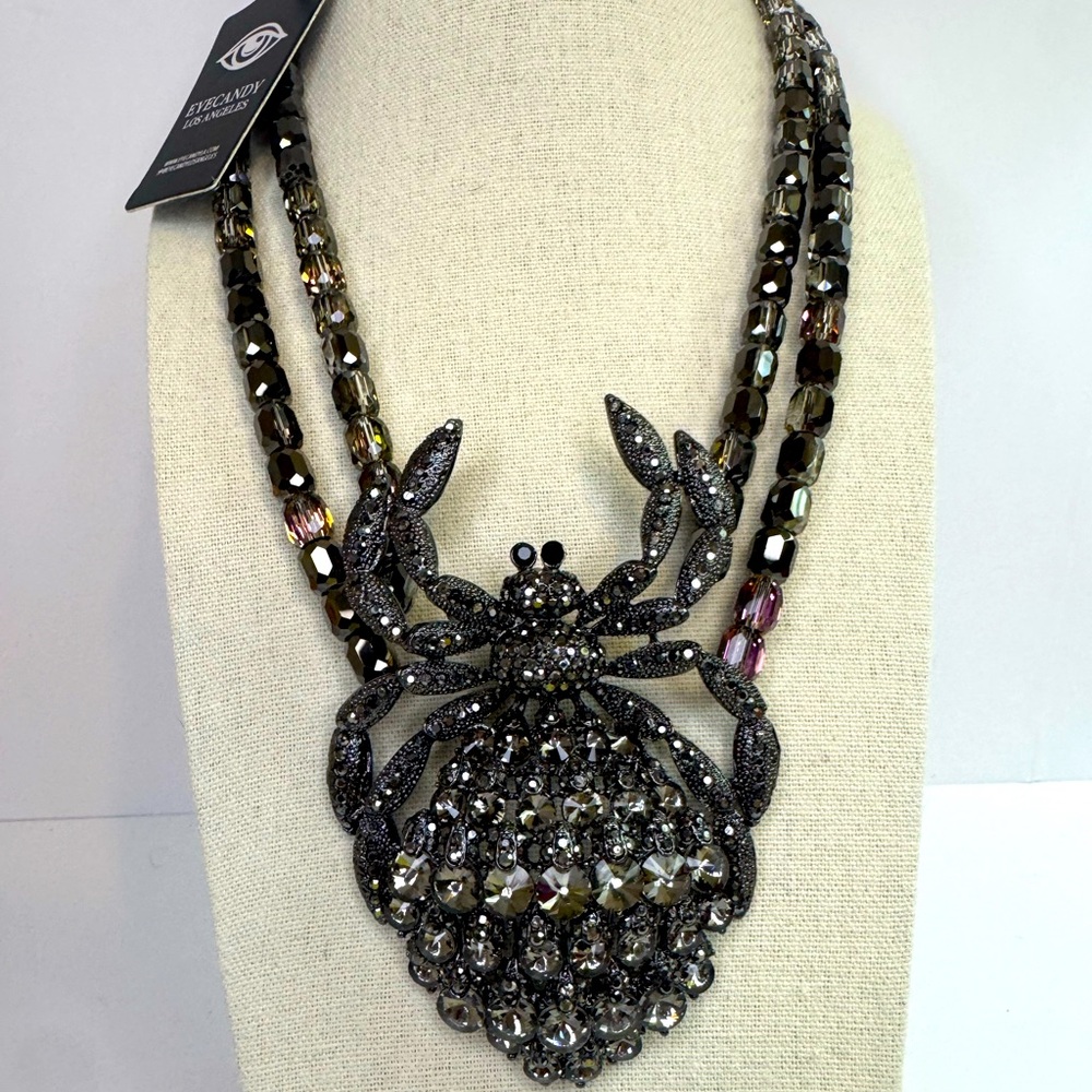 Striking Black Crystal Spider Necklace by Eye Candy
